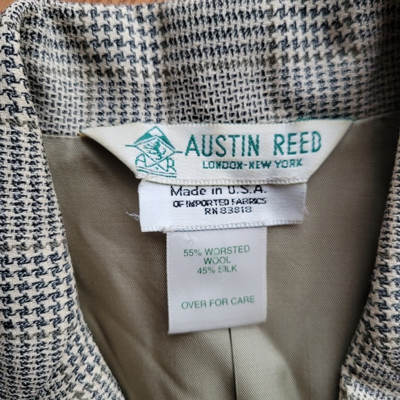 Austin Reed Plaid Taupe Silk Blend Core Blazer Jacket 6 Vintage - Picture 4 of 13